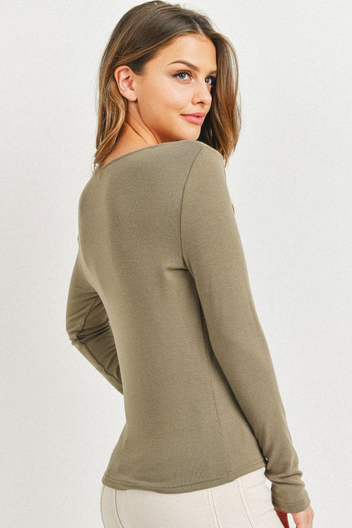 Brushed Button Front Long Sleeve Top