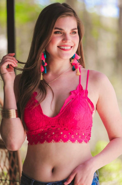 PREORDER: Ella Lace Scalloped Bralette in Hot Pink