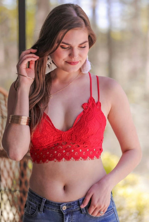 PREORDER: Ella Lace Scalloped Bralette in Red