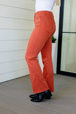 Autumn Mid Rise Slim Bootcut Jeans in Terracotta